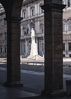 Images Dated 18th May 2021: Piazza Roma, iconic square in Modena old town, with. Ciro Menotti statue Modena