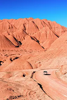 Pickup Prints: Pick-Up truck traveling on a desert road, Labyrinth Desert, Puna, Argentina
