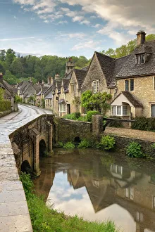 Wiltshire Prints: Picture postcard Cotswolds village of Castle Combe, Wiltshire, England. Spring (May) 2019