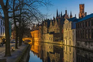 Images Dated 21st April 2017: Picturesque blue hour view over Dijver canal with Belfort tower in the background