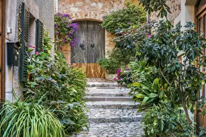 Adorned Gallery: Picturesque cobbled street in the mountain village of Fornalutx, Majorca, Balearic