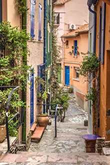 Corner Prints: Picturesque corner of the old town, Collioure, Pyrenees-Orientales, France