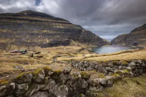 Denmark Prints: Picturesque Saksun village nestled between mountains on the island of Streymoy