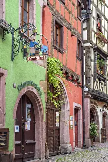 Half Timbered Prints: Picturesque street with traditional half-timbered houses