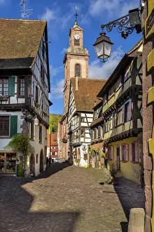 Half Timbered Prints: Picturesque street with traditional half-timbered houses