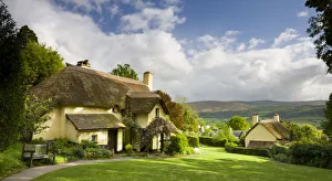 Thatched Cottages Prints: Picturesque thatched cottages in the village of Selworthy, Exmoor National Park, Somerset