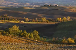 Pienza, Orcia valley, Tuscany, Italy. Rolling hills in autumn