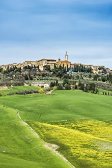 Pienza, Siena district, Tuscany, Italy. View of the green hills of Pienza with