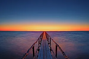 Play Prints: Pier (dock) on Lake Winnipeg at dawn Matlock, Manitoba, Canada