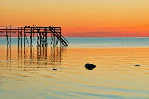 Prairie Province Prints: Pier (dock) on Lake Winnipeg at sunrise Matlock, Manitoba, Canada