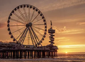 Pier and Ferris Wheel in Scheveningen, sunset, The Hague, South Holland, The Netherlands