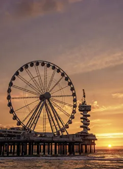 Pier and Ferris Wheel in Scheveningen, sunset, The Hague, South Holland, The Netherlands