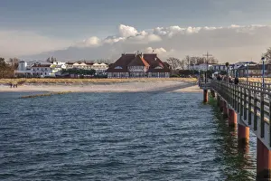 Landing Stage Prints: Pier and Kurhaus Zingst, Mecklenburg-Western Pomerania, Northern Germany, Germany