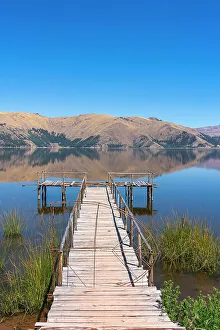 Cuzco Region Prints: Pier on Laguna Pomacanchi, Acomayo Province, Cusco Region, Peru