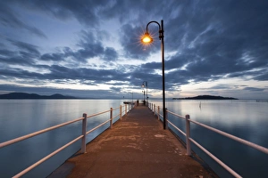 Pier of Lake Trasimeno at dusk, Perugia, Umbria, Italy