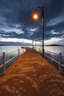 Images Dated 11th September 2015: Pier of Lake Trasimeno at dusk, Perugia, Umbria, Italy