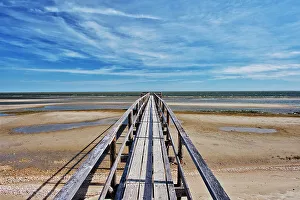 Pier on Lake Winnipeg at drought levels Matlock, Manitoba, Canada