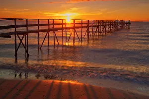 Matlock Prints: Pier on Lake Winnipeg at sunrise. Matlock, Manitoba, Canada