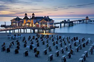 Pier at Sellin & Beach baskets wicker covered seats or Strondkorbes (German) Rugen Island