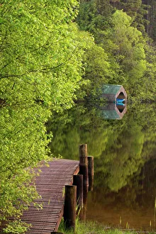 Pier on shore of Loch Ard, Aberfoyle, Stirling, Perthshire, Scotland, UK