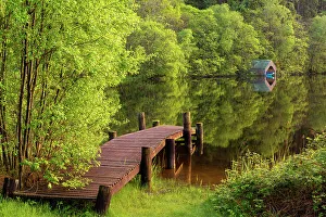 Pier on shore of Loch Ard, Aberfoyle, Stirling, Perthshire, Scotland, UK