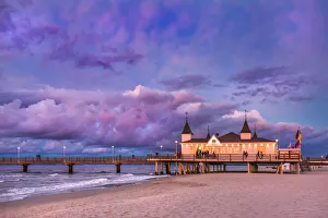 Pier at sunset, Ahlbeck, Usedom island, Mecklenburg-Western Pomerania, Germany