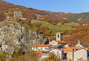 Parma Province Prints: Pietramogolana village, ruins of Medieval castle in Autumn, Berceto, Parma province