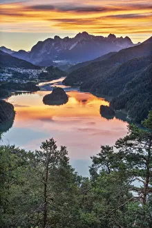 Pieve di Cadore, province of Belluno, Veneto, Italy The Lake di Centro Cadore at sunrise