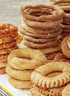 Stall Gallery: Piles of Koulouri, Simit, Sesame Circular Bread, Athens, Attica, Greece