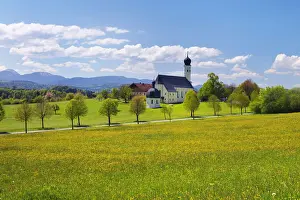 Alpen Prints: Pilgrimage Church of St. Marinus-Anianus with Mangfall Mountains near Wilparting