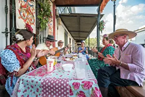 Rocio Prints: Pilgrims of a Hermandad (Brotherhood) singing and playing guitar during the Romeria de El Rocio pilgrimage