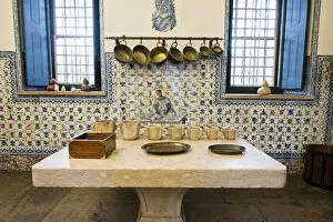 Pimenta Palace kitchen, dating back to the 18th century, with antique copper pots