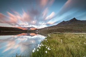 Mountain Pass Prints: Pink clouds at dawn, Lago Bianco, Gavia Pass, Valfurva, Valtellina, Lombardy, Italy