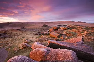 Bleak Prints: Pink dawn sky above Belstone Tor