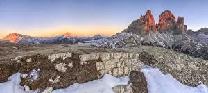 Panorama Prints: Pink sky at sunrise frames the Three Peaks of Lavaredo Dolomites Auronzo of Cadore