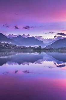 North Italy Collection: Pink sunrise on lake Annone, Brianza, Lecco province, Lombardy, Italy