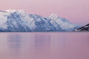 Nord Prints: Pink sunset in Kafjorden, Lyngen Alps, Troms, Norway, Lapland, Europe
