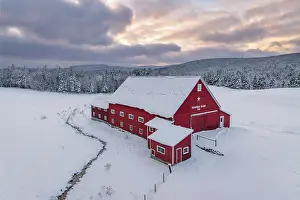 Pastoral Prints: Pioneer Farm at sunset in winter, Columbia, New Hampshire, USA