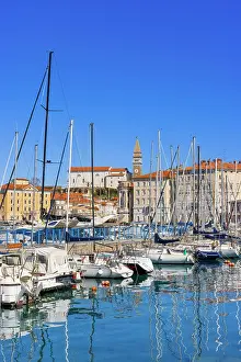 Esplanade Prints: Piran Harbour and St George's Cathedral, Piran, Slovenia, Eastern Europe