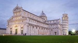 Marble Collection: Pisa, Campo dei Miracoli, Tuscany. Cathedral and leaning tower at dusk, long exposure