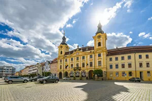 Pisek Town Hall on Velke namesti, Pisek, South Bohemian Region, Czech Republic