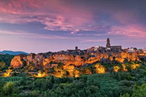 Pink Gallery: Pitigliano at Sunset, Tuscany, Italy