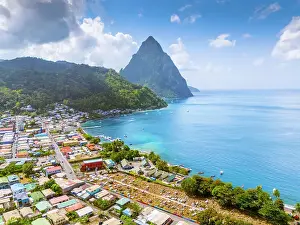 Retreat Prints: Piton Mountain Aerial Views Soufriere Bay and Beach Soufriere, Saint Lucia