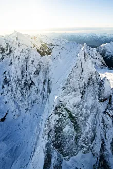 Mountain Ridge Prints: Pizzo Badile mountain peak, aerial view, Val Bregaglia, Graubunden canton, Switzerland