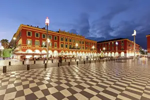Le Midi Prints: Place Massena at night, Nice, Provence-Alpes-Cote d'Azur, France