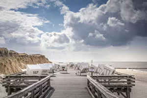 Platform with beach chairs on the Red cliff in Kampen, Sylt, Schleswig-Holstein, Germany