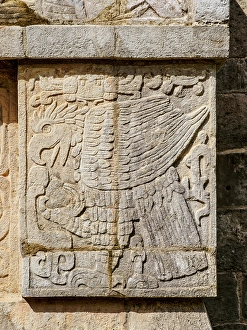 Platform Prints: The platform of the eagles and jaguars, detailed view, Chichen Itza, Yucatan State, Mexico