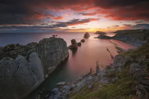Playa de Arnia in spring at sunrise, Cantabria, Spain