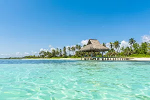 Playa Blanca, Punta Cana, Dominican Republic, Caribbean Sea. Thatched hut on the beach
