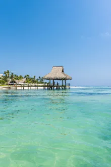Playa Blanca, Punta Cana, Dominican Republic, Caribbean Sea. Thatched hut on the beach